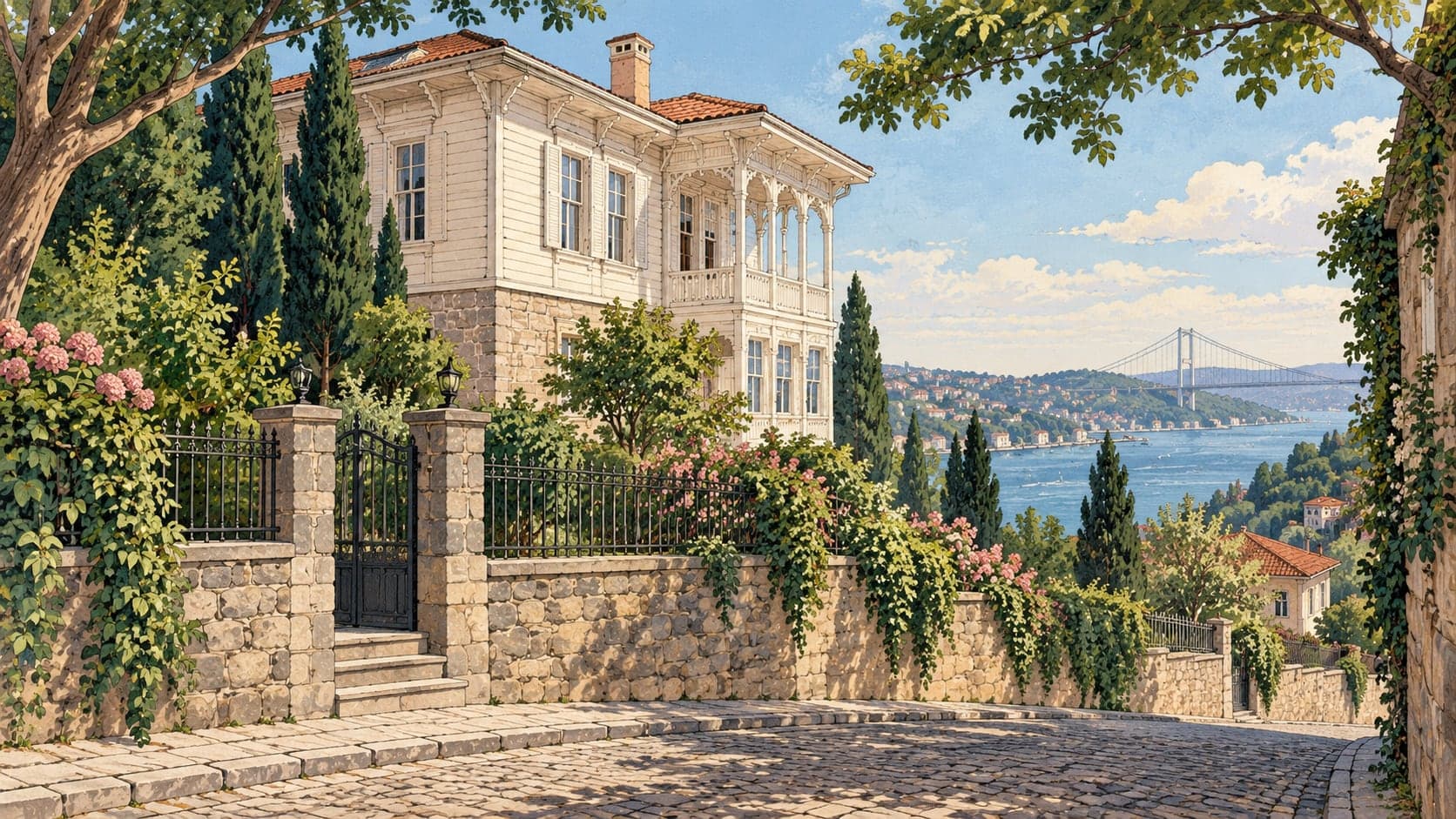Illustration of Aşiyan Museum (Tevfik Fikret'in House), İstanbul