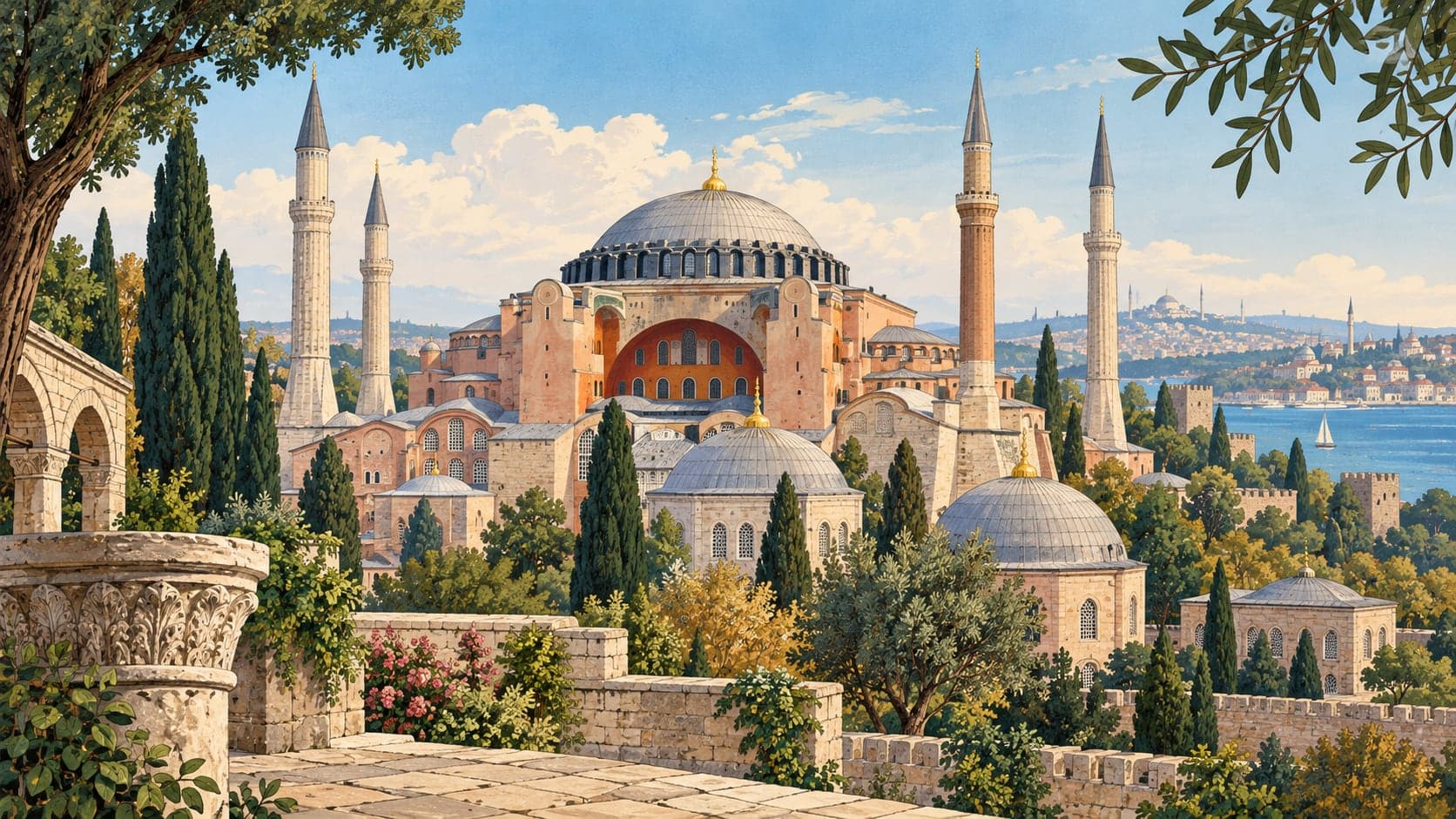 Illustration of Hagia Sophia Mosque, İstanbul