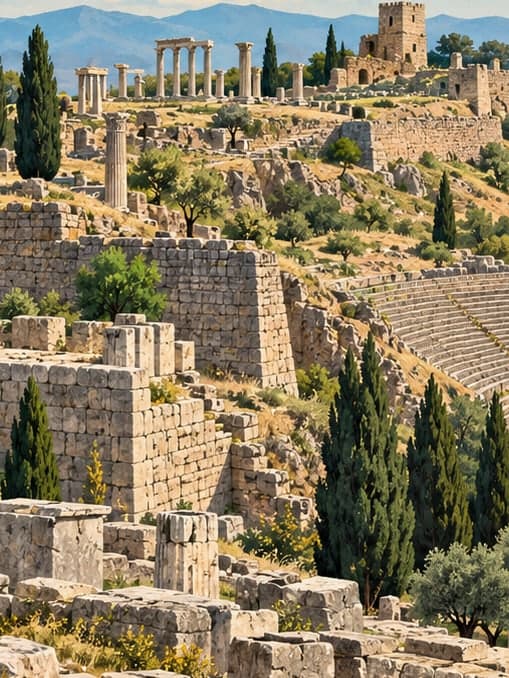 Illustration of Pergamon Acropolis, İzmir