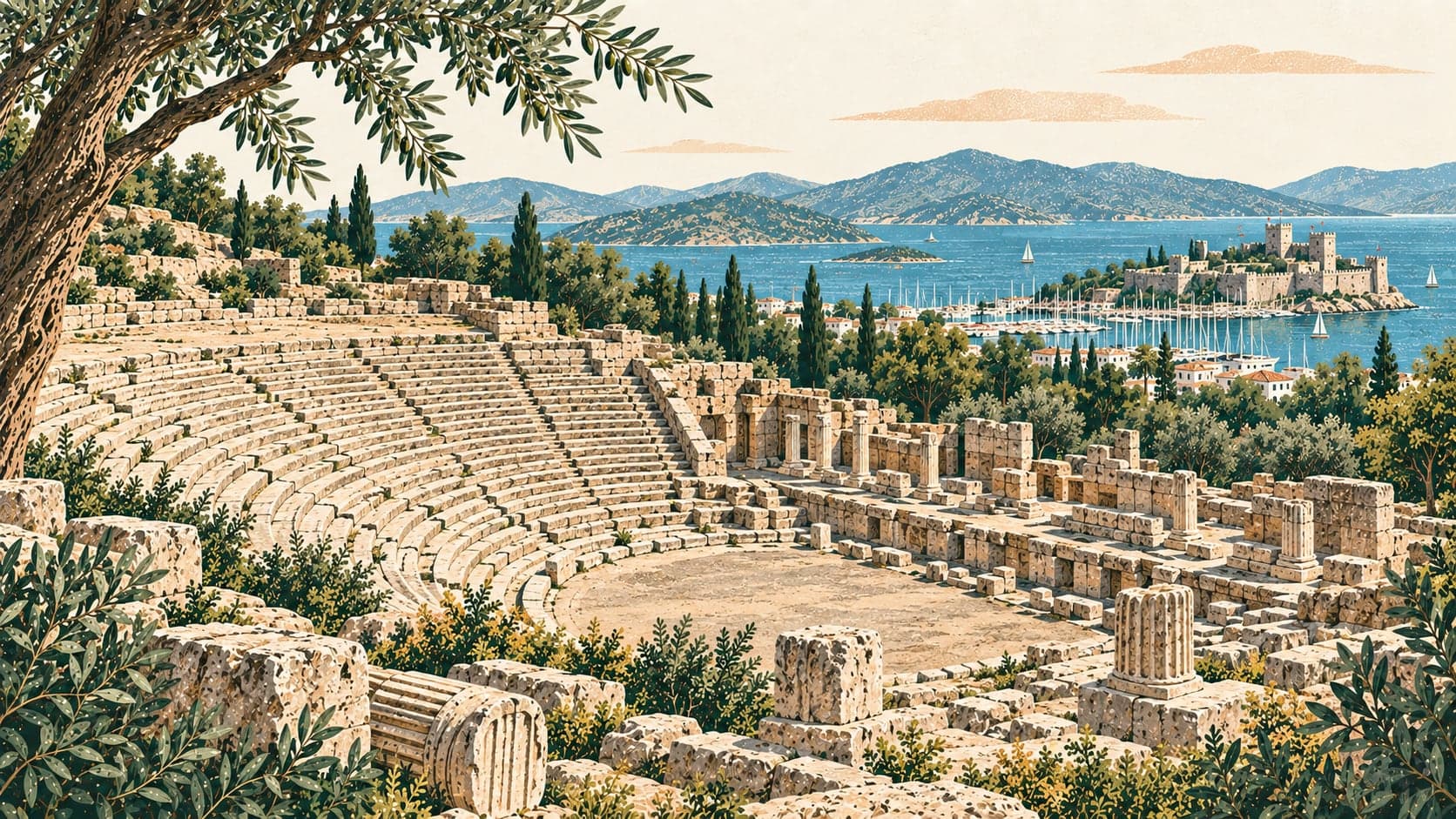 Illustration of Bodrum Antik Tiyatrosu, Muğla