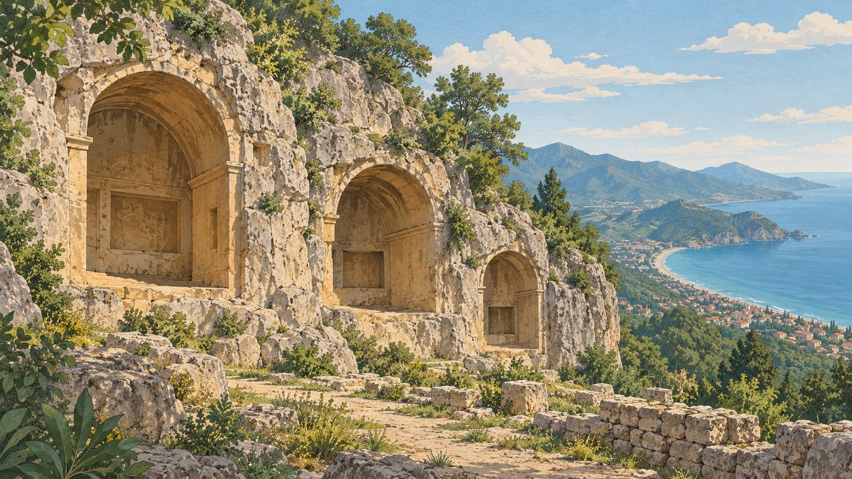 Illustration of Dikenlice Rock Tombs, Ordu