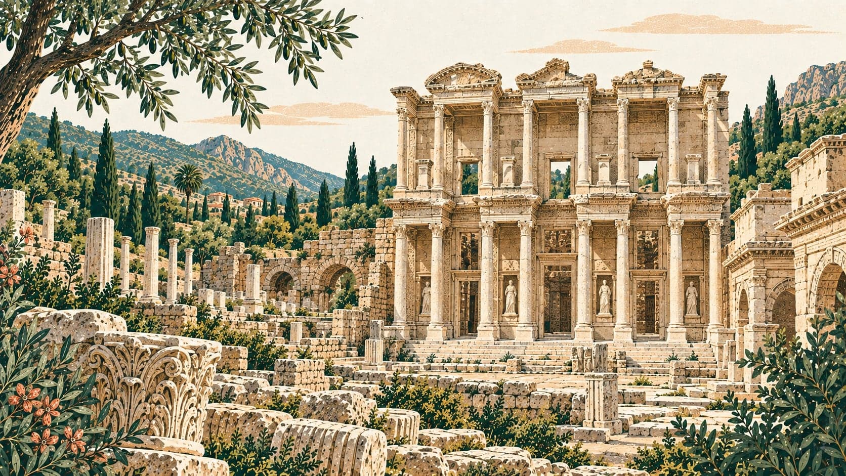 Illustration of Ephesus Archaeological Site, İzmir