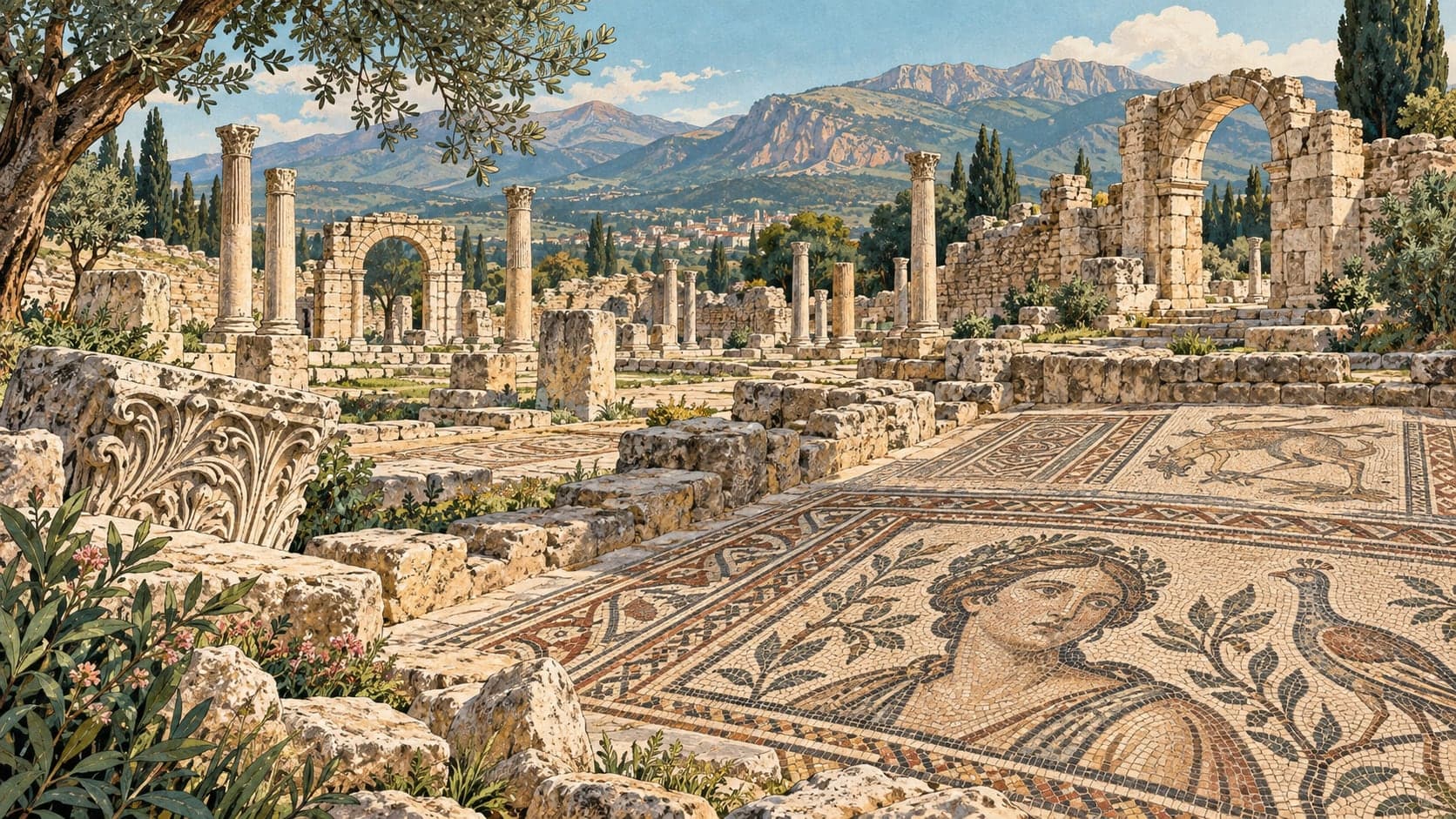 Illustration of Germanicia Ancient City Mosaics, Kahramanmaraş