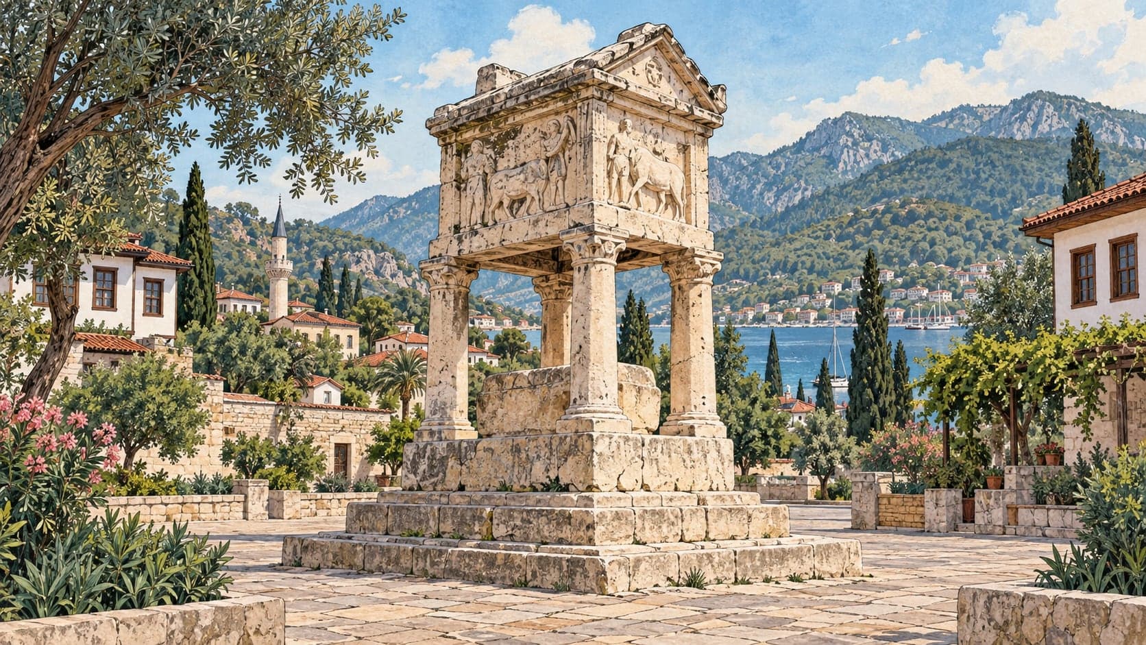 Illustration of Gümüşkesen Funerary Monument, Muğla