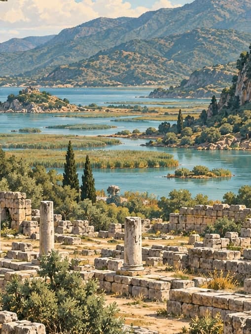 Illustration of Kaunos Archaeological Site, Muğla