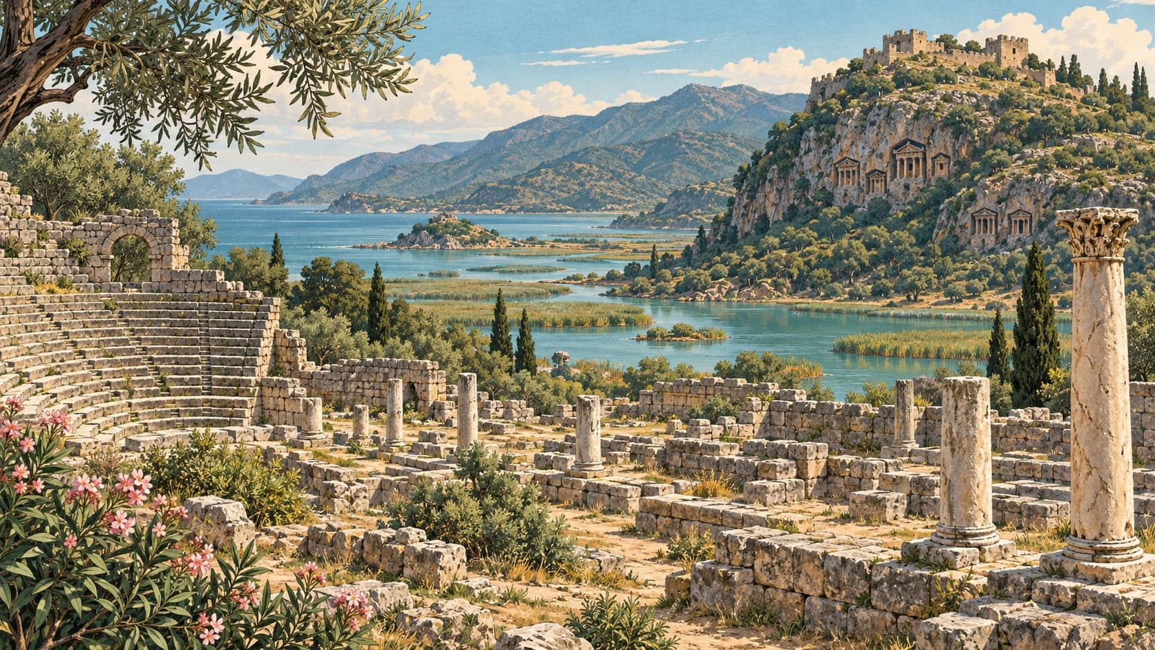 Illustration of Kaunos Archaeological Site, Muğla
