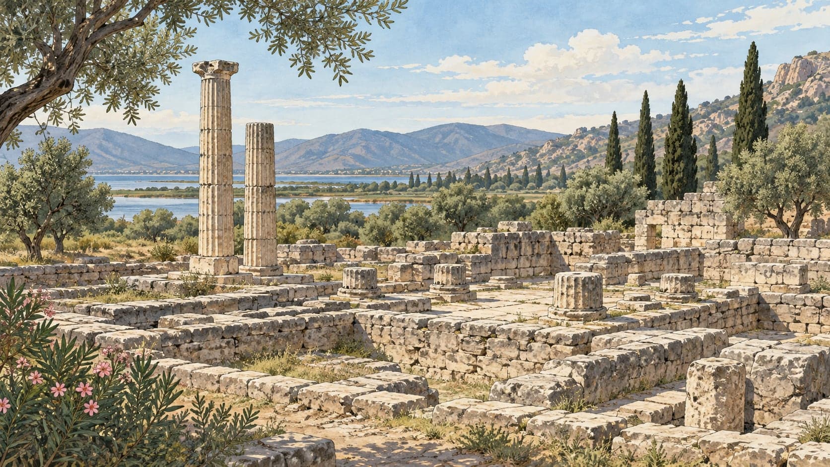Illustration of Klaros Archaeological Site, İzmir