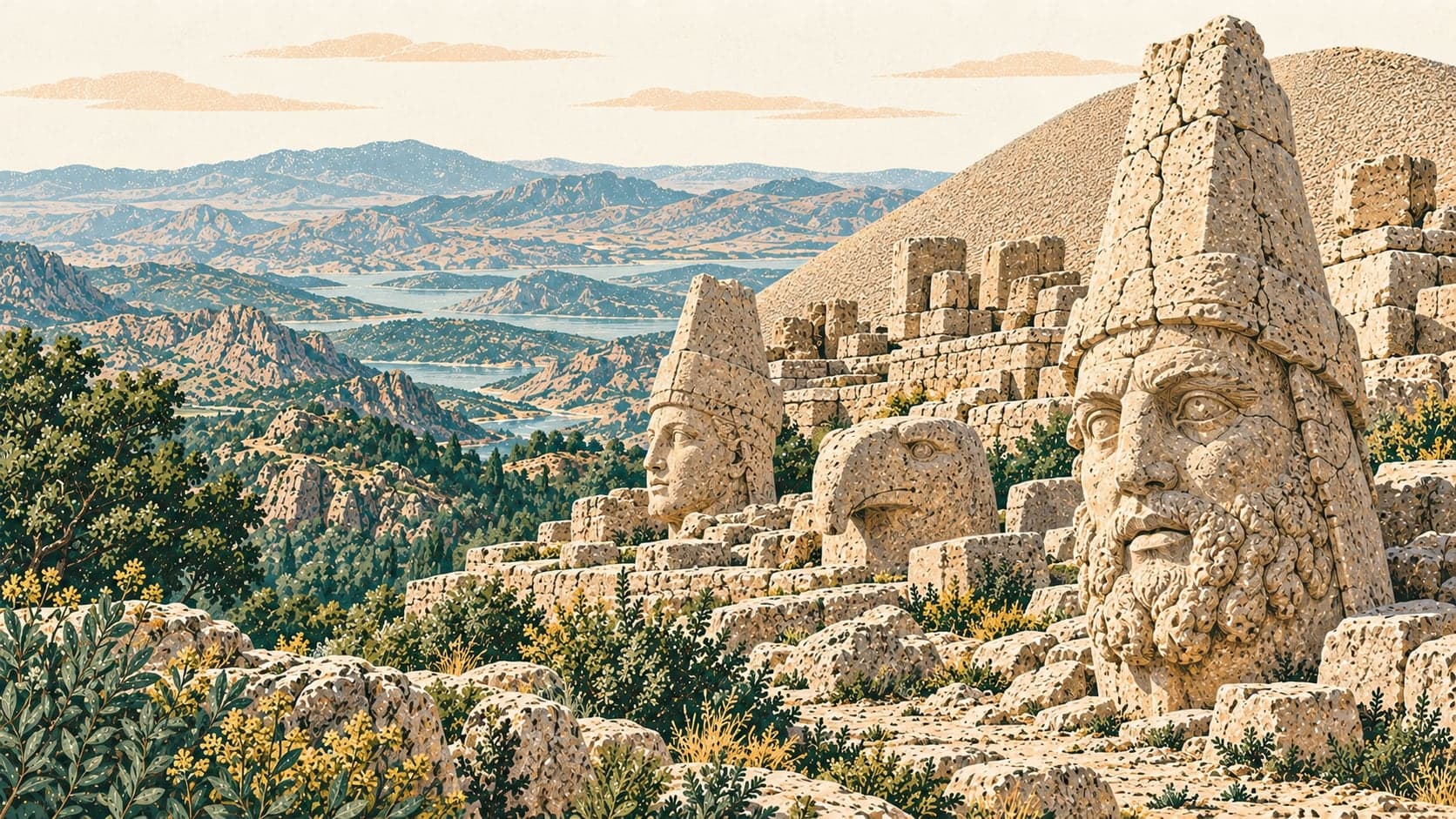 Illustration of Mount Nemrut National Park, Adıyaman