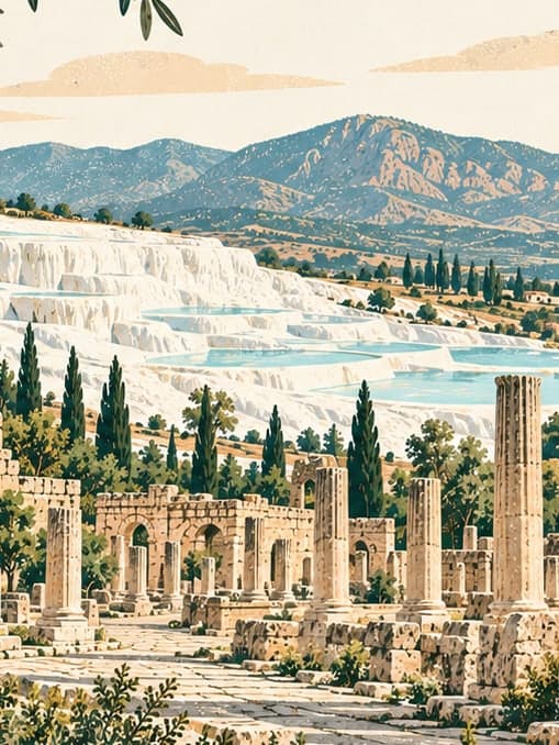 Illustration of Pamukkale Hierapolis Ancient City, Denizli