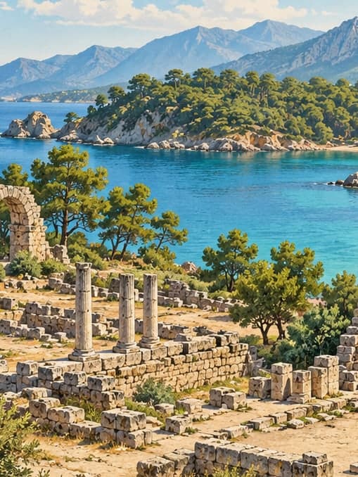 Illustration of Phaselis Archaeological Site, Antalya