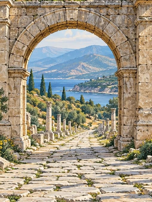 Illustration of Roman Road and Gate (Sağlıklı), Mersin
