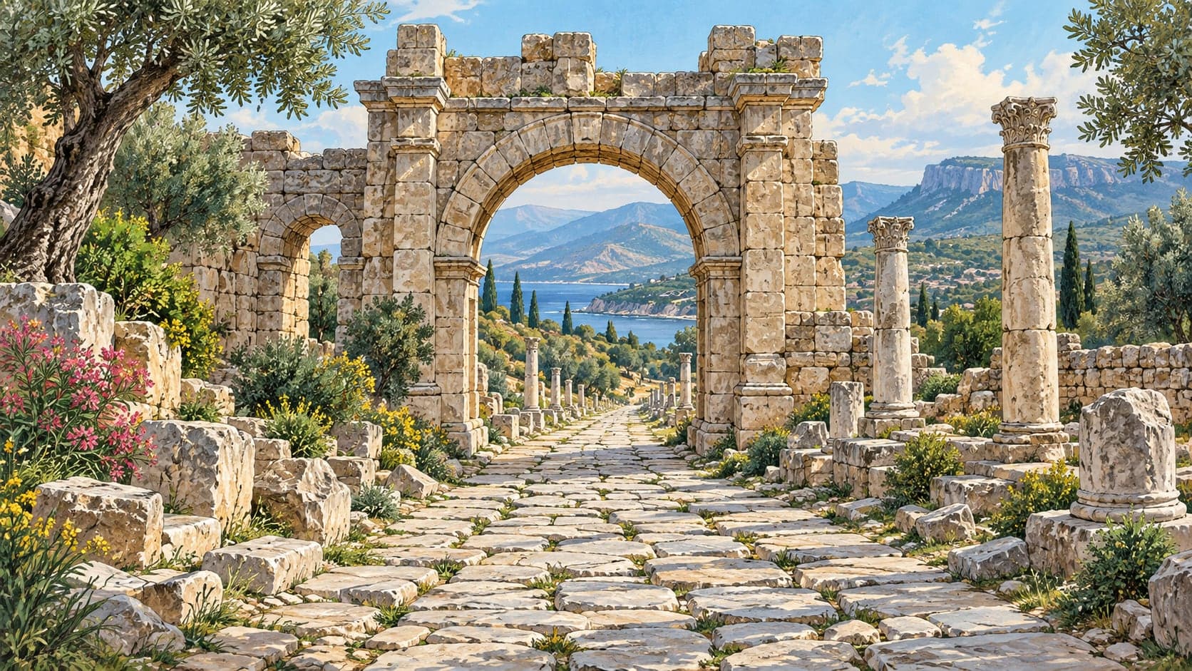 Illustration of Roman Road and Gate (Sağlıklı), Mersin