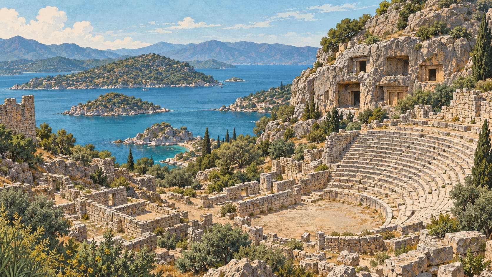 Illustration of Simena Archaeological Site, Antalya