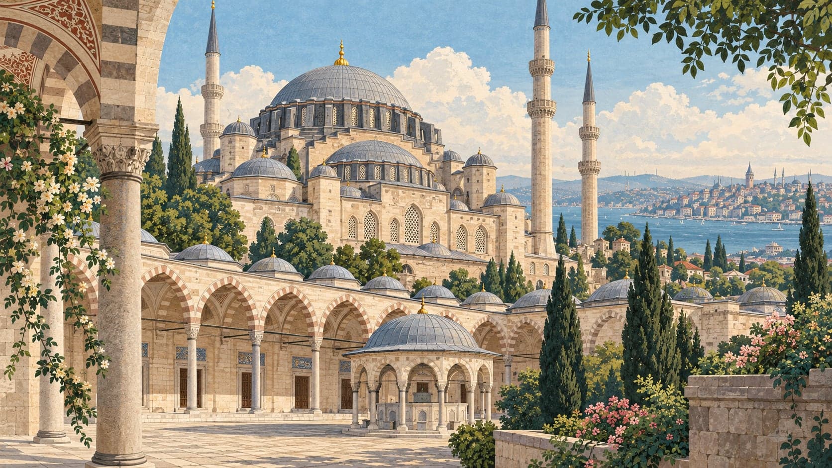 Illustration of Süleymaniye Mosque, İstanbul