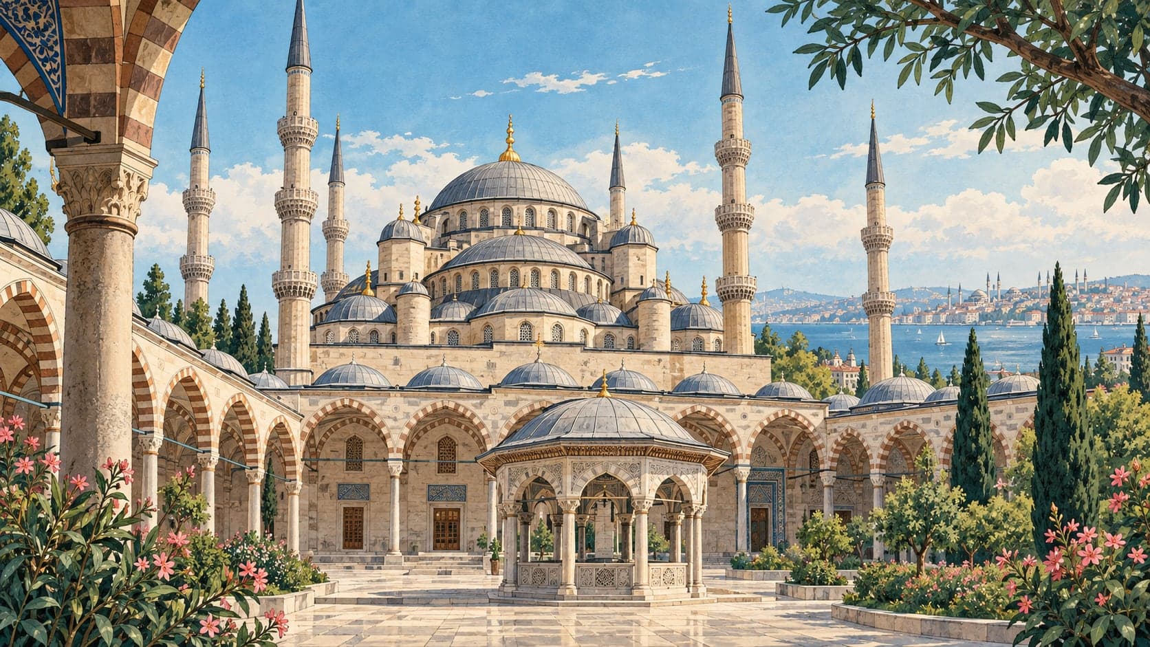 Illustration of Sultan Ahmed Mosque, İstanbul