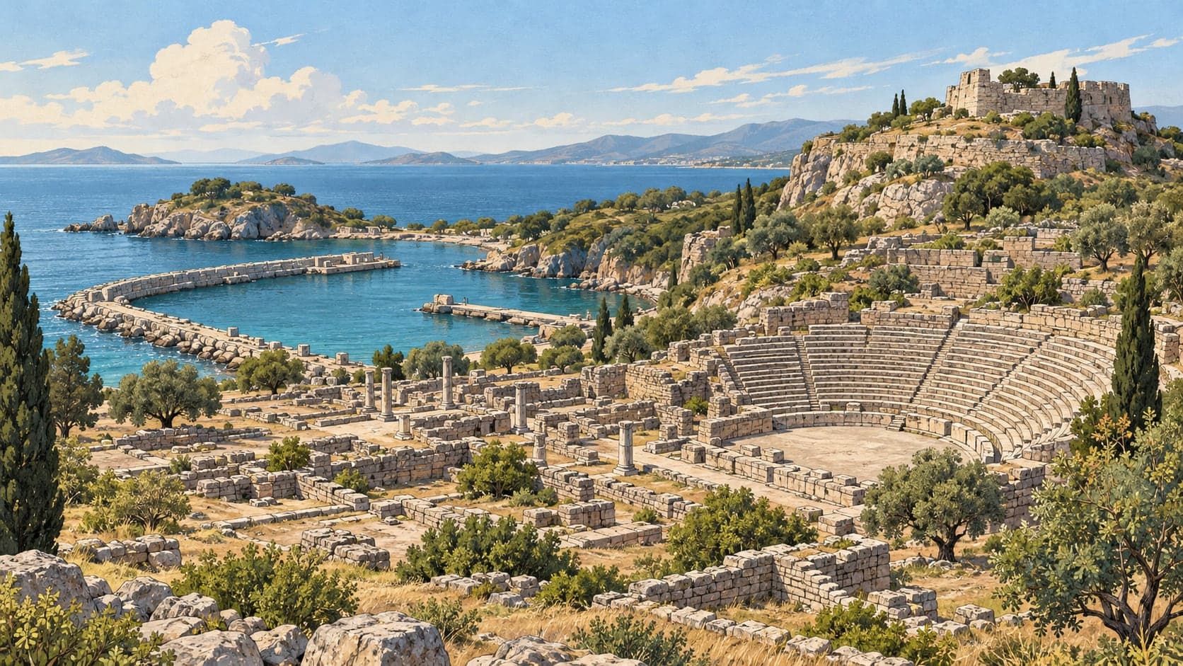 Illustration of Teos Archaeological Site, İzmir
