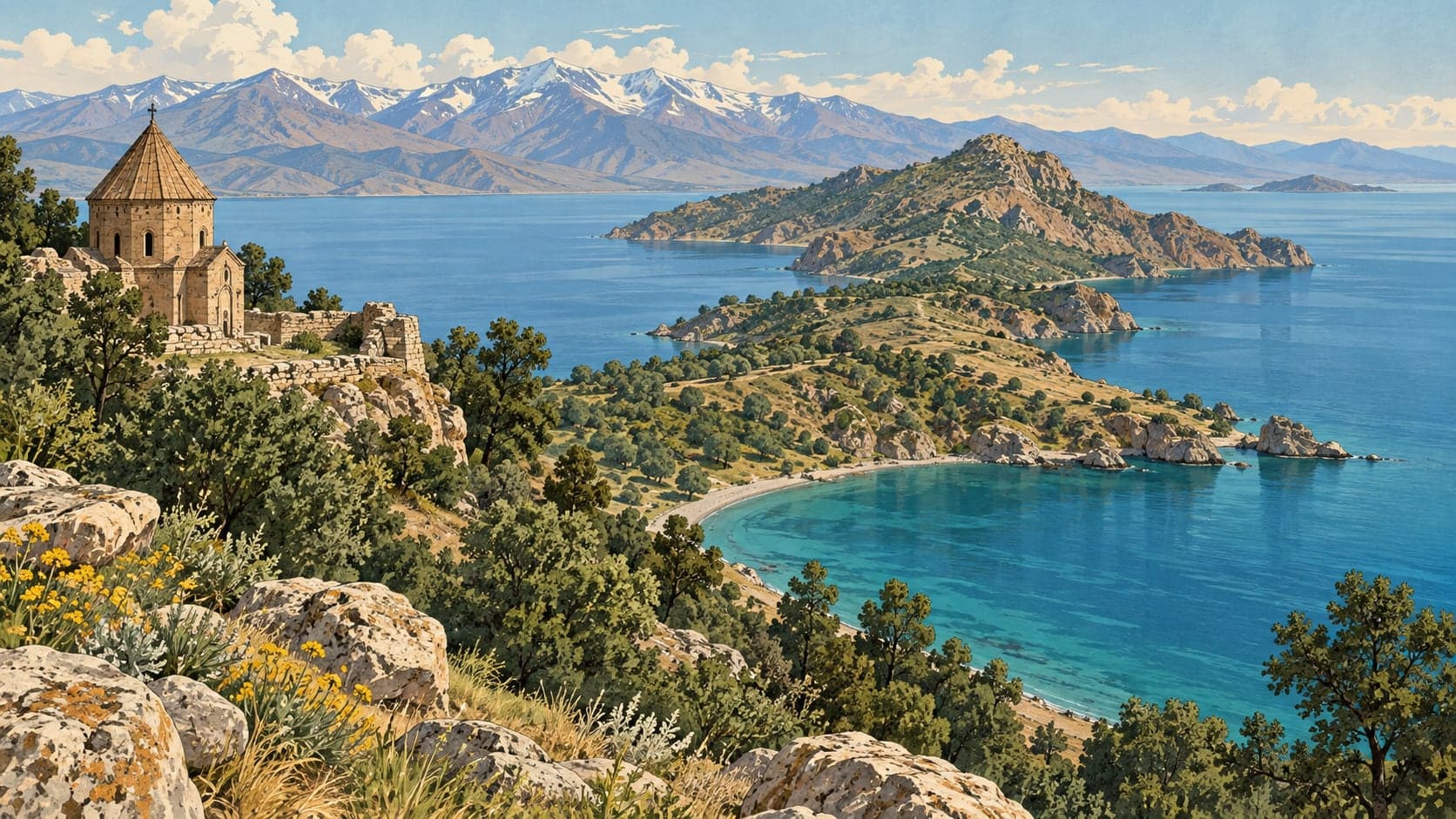 Illustration of Van Lake Deveboynu Peninsula National Park, Van