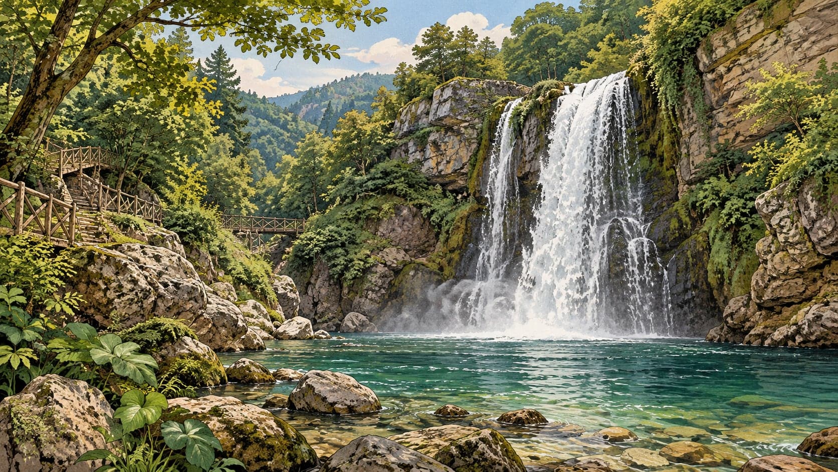 Illustration of Aktaş Waterfall, Düzce