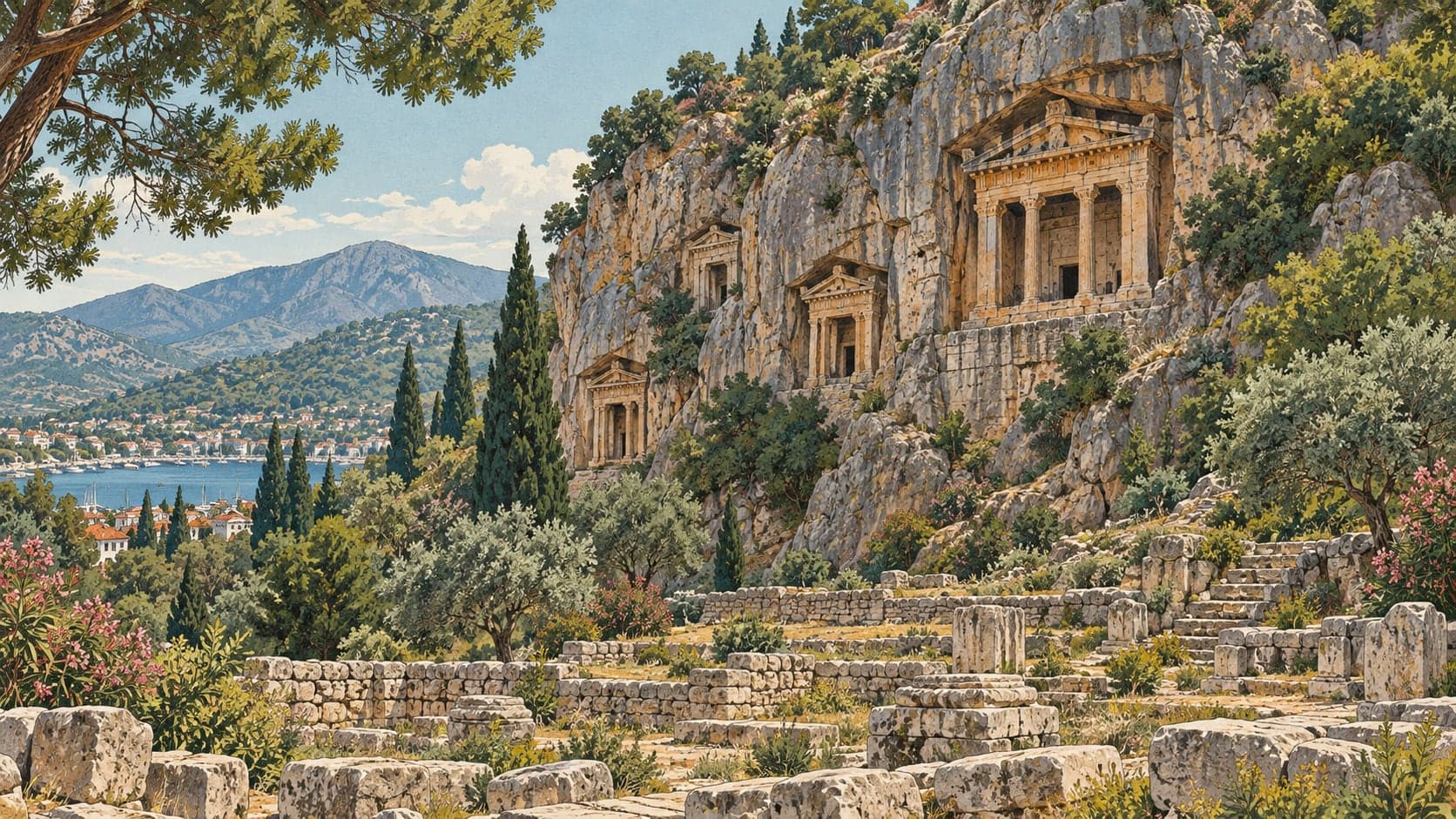 Illustration of Amintas Archaeological Site, Muğla