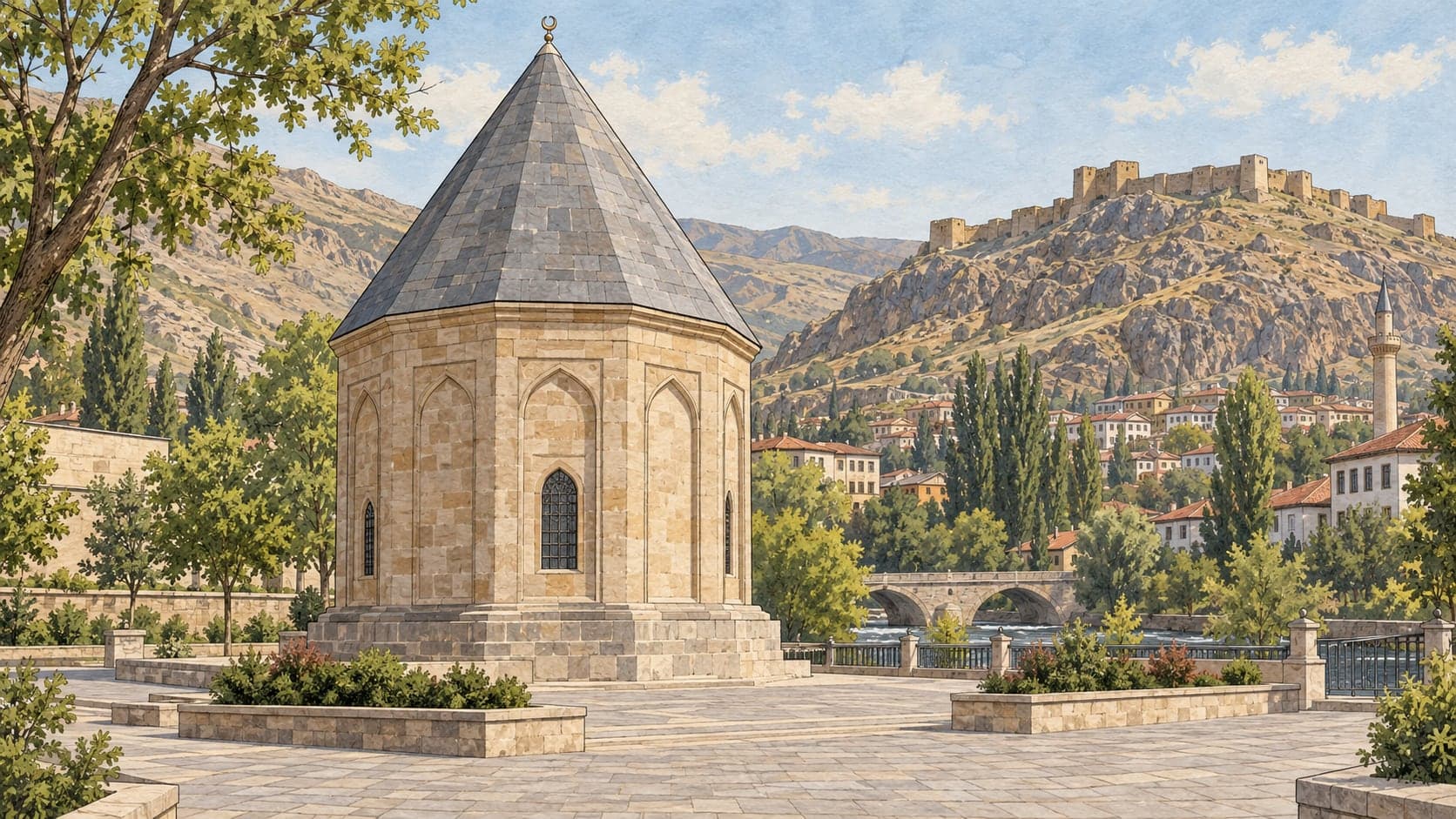 Illustration of Dede Korkut Tomb Tower, Bayburt