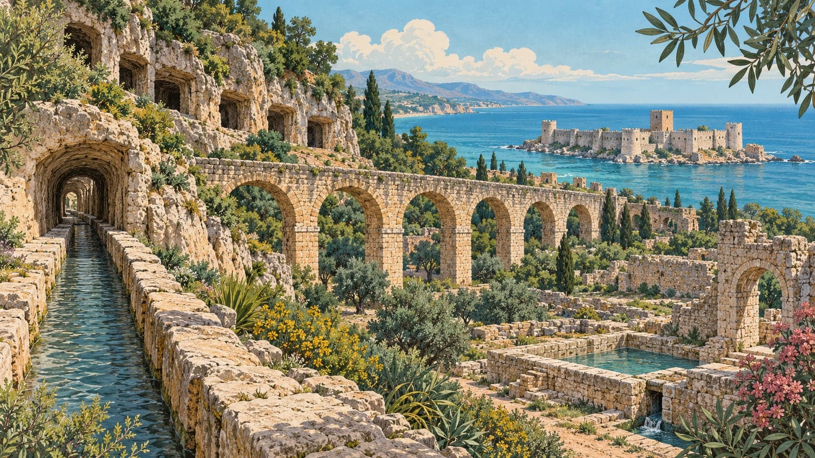 Illustration of Elaiussa-Sebaste and Korykos Water Conveyance Systems, Mersin