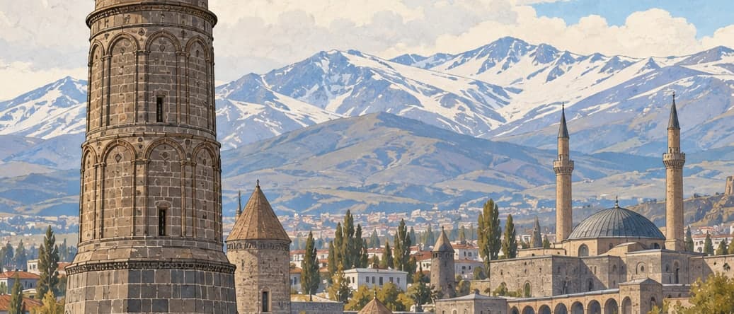 Illustration of Erzurum Clock Tower (tepsi Minare), Erzurum