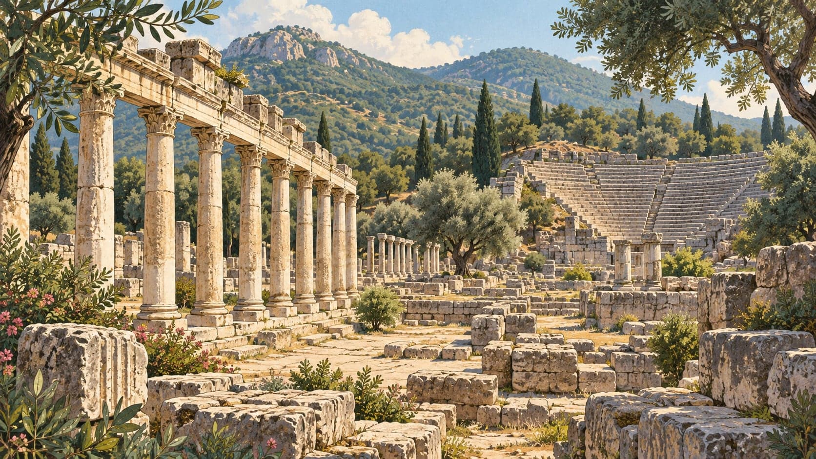 Illustration of Euromos Archaeological Site, Muğla