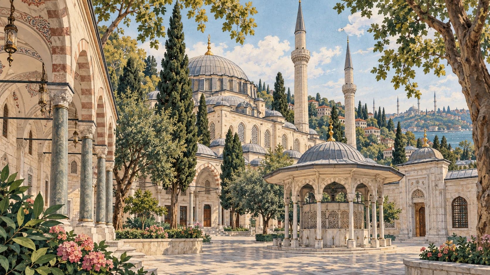 Illustration of Eyüp Sultan Mosque, İstanbul