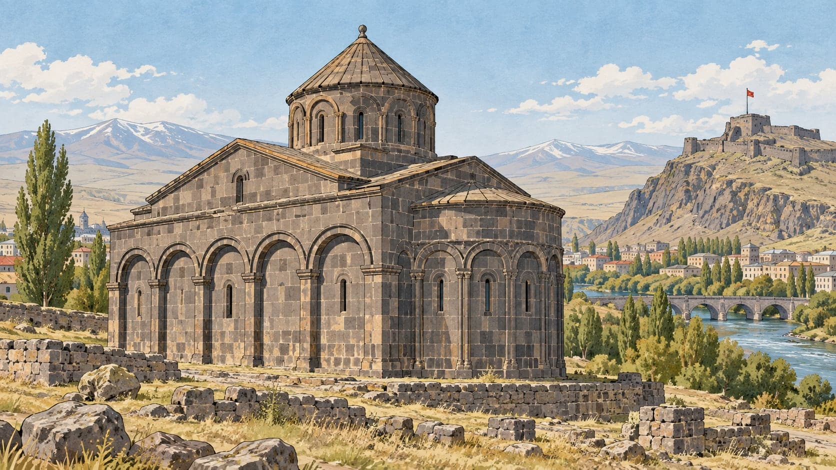 Illustration of Hamur Tomb Tower, Ağrı