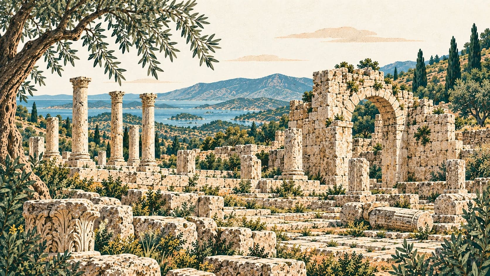 Illustration of Hippou Kome Ancient City, Muğla