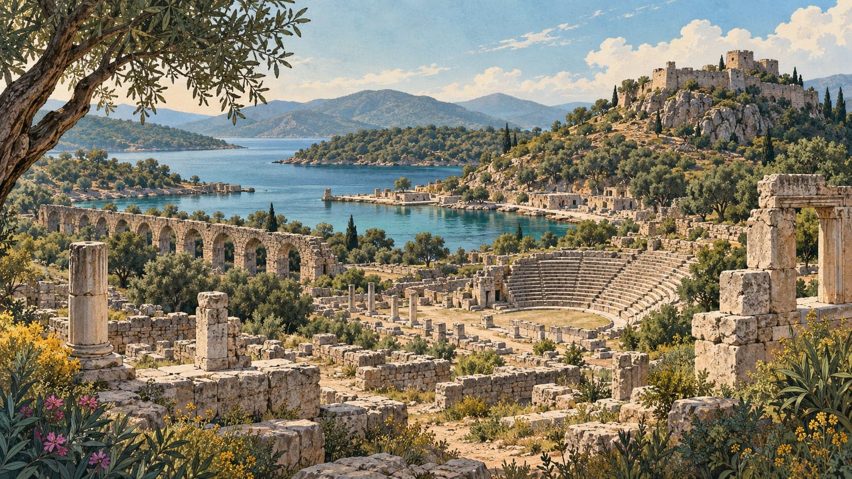 Illustration of İasos Archaeological Site, Muğla