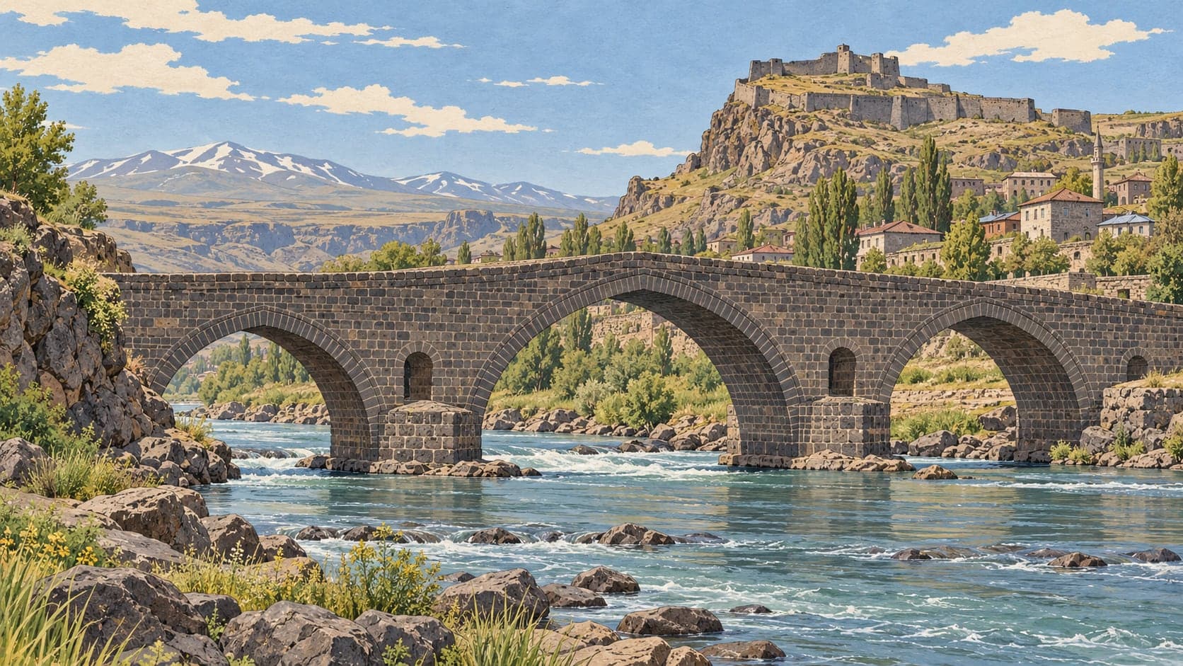 Illustration of Silk Road Bridge, Kars