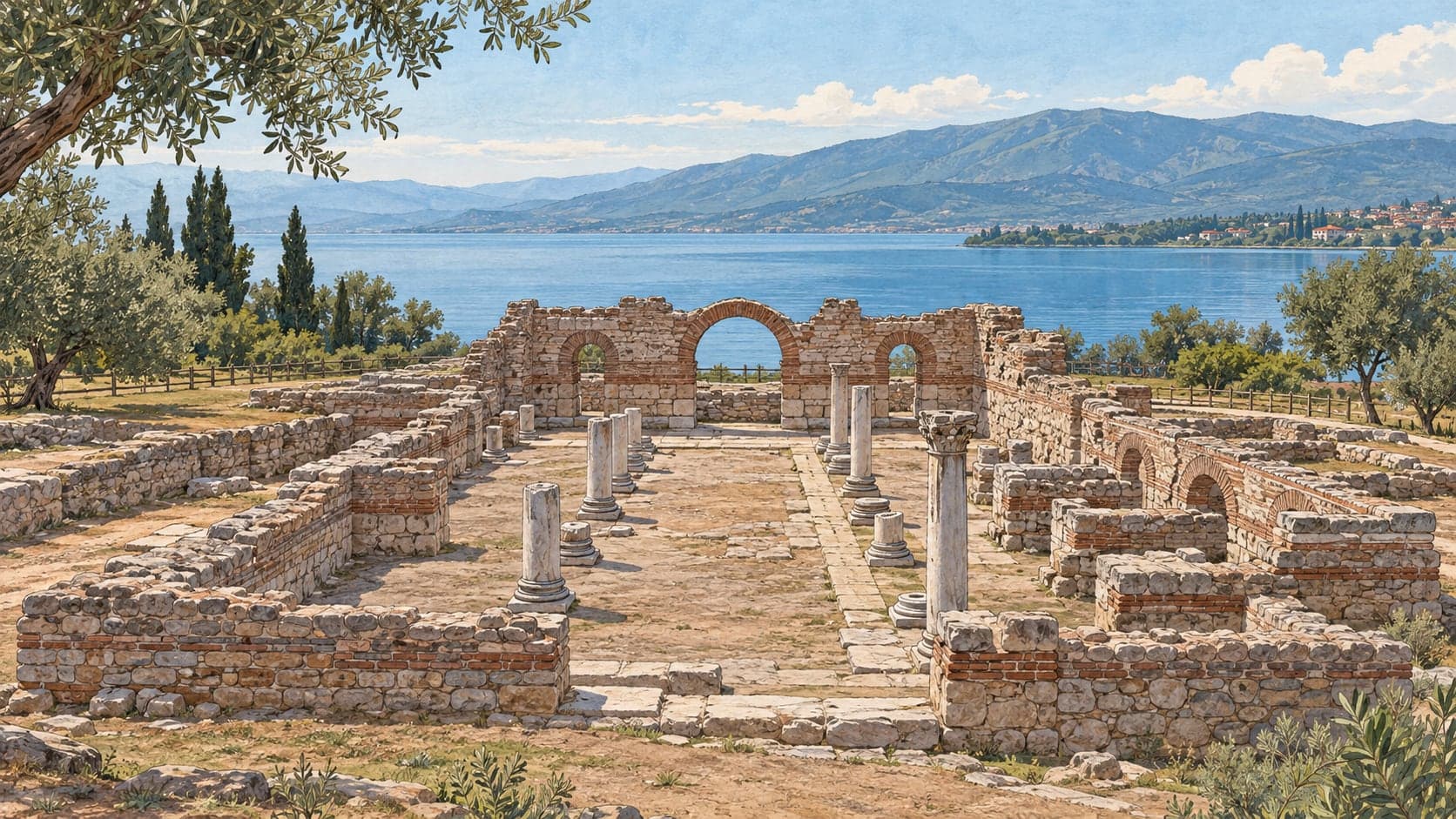 Illustration of İznik Lake Basilica, Bursa