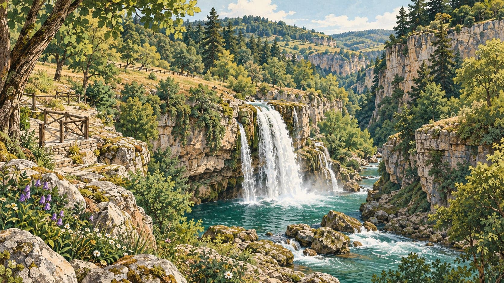 Illustration of Kınık Waterfall Nature Park, Bilecik