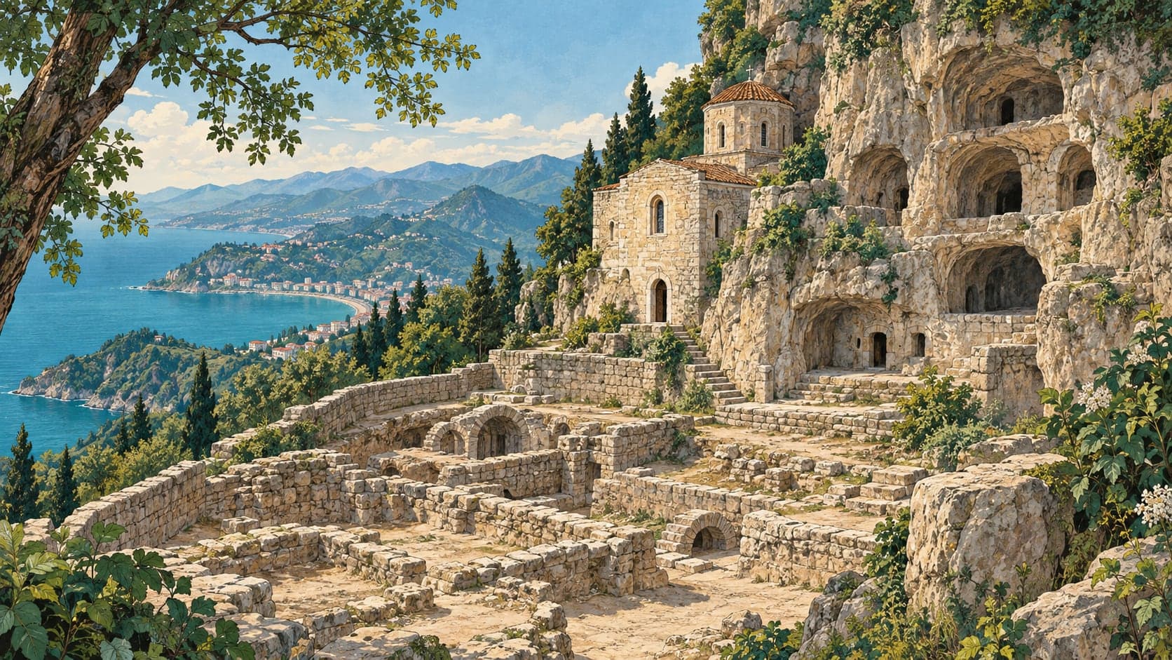 Illustration of Meryem Ana Monastery, Giresun