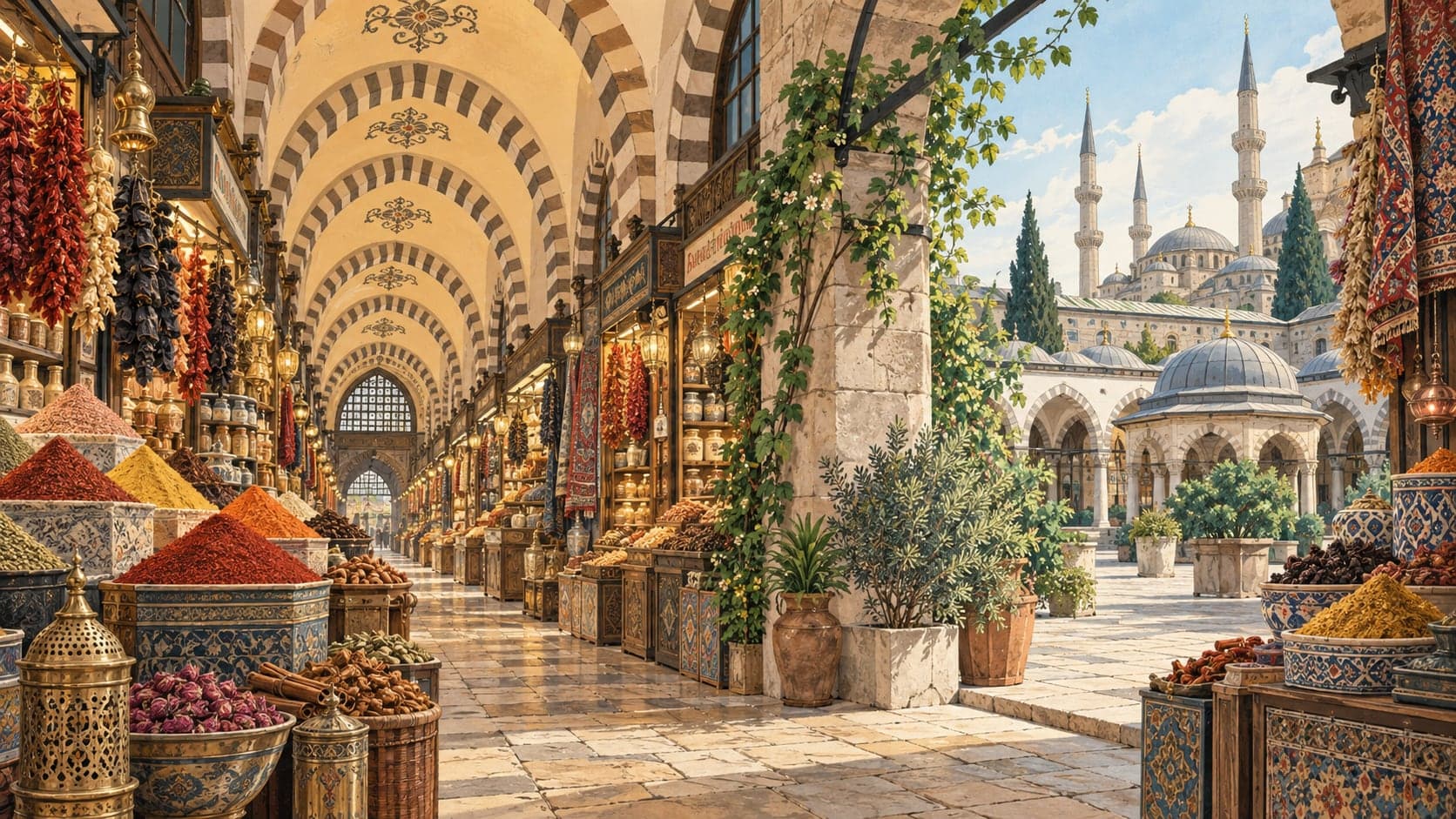 Illustration of Spice Bazaar, İstanbul