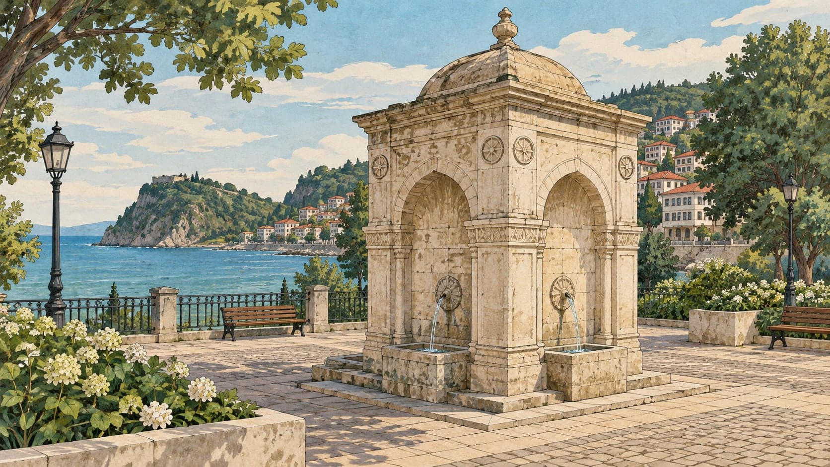 Illustration of Muhtar Bey Fountain / German Fountain, Giresun