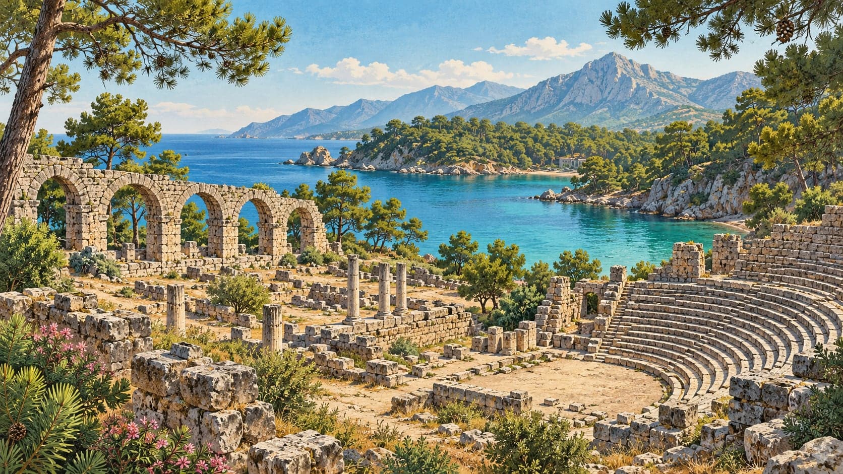 Illustration of Phaselis Archaeological Site, Antalya