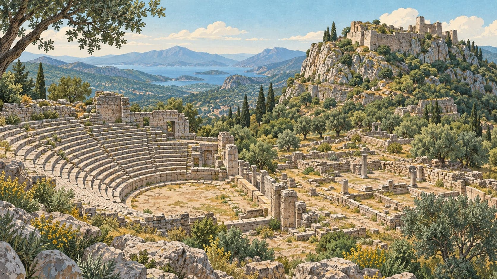 Illustration of Pınara Archaeological Site, Muğla