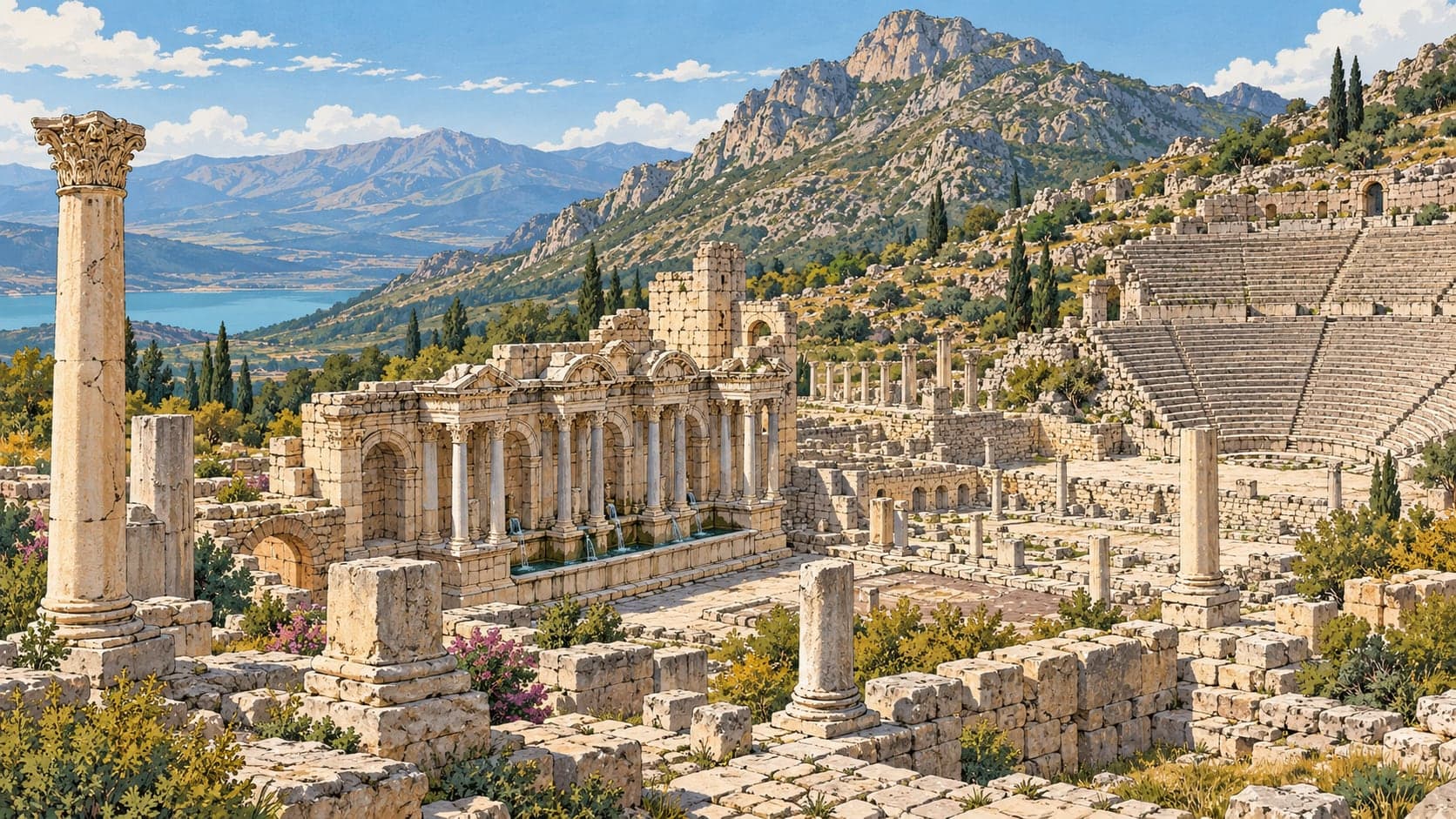 Illustration of Sagalassos Archaeological Site, Burdur