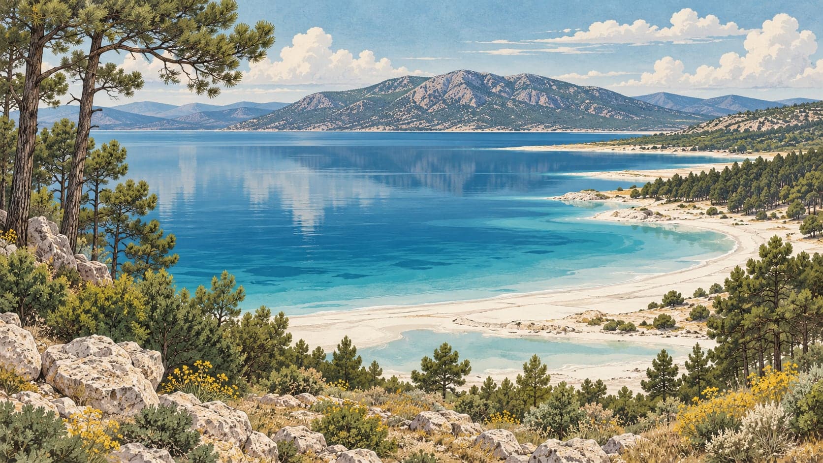 Illustration of Salda Lake Nature Park, Burdur