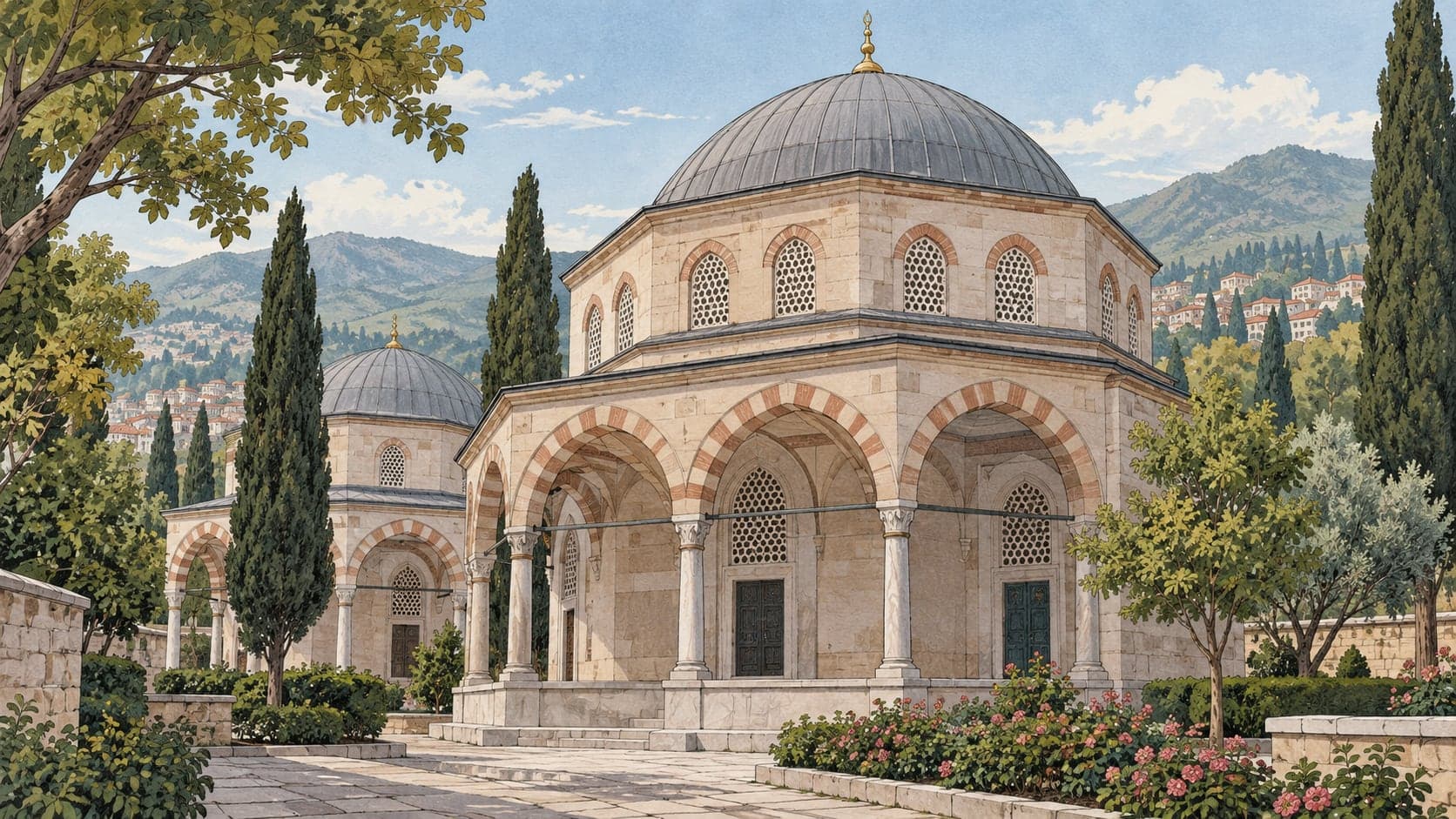 Illustration of Şehzade Sultan Mustafa and Sultan Cem Tomb, Bursa