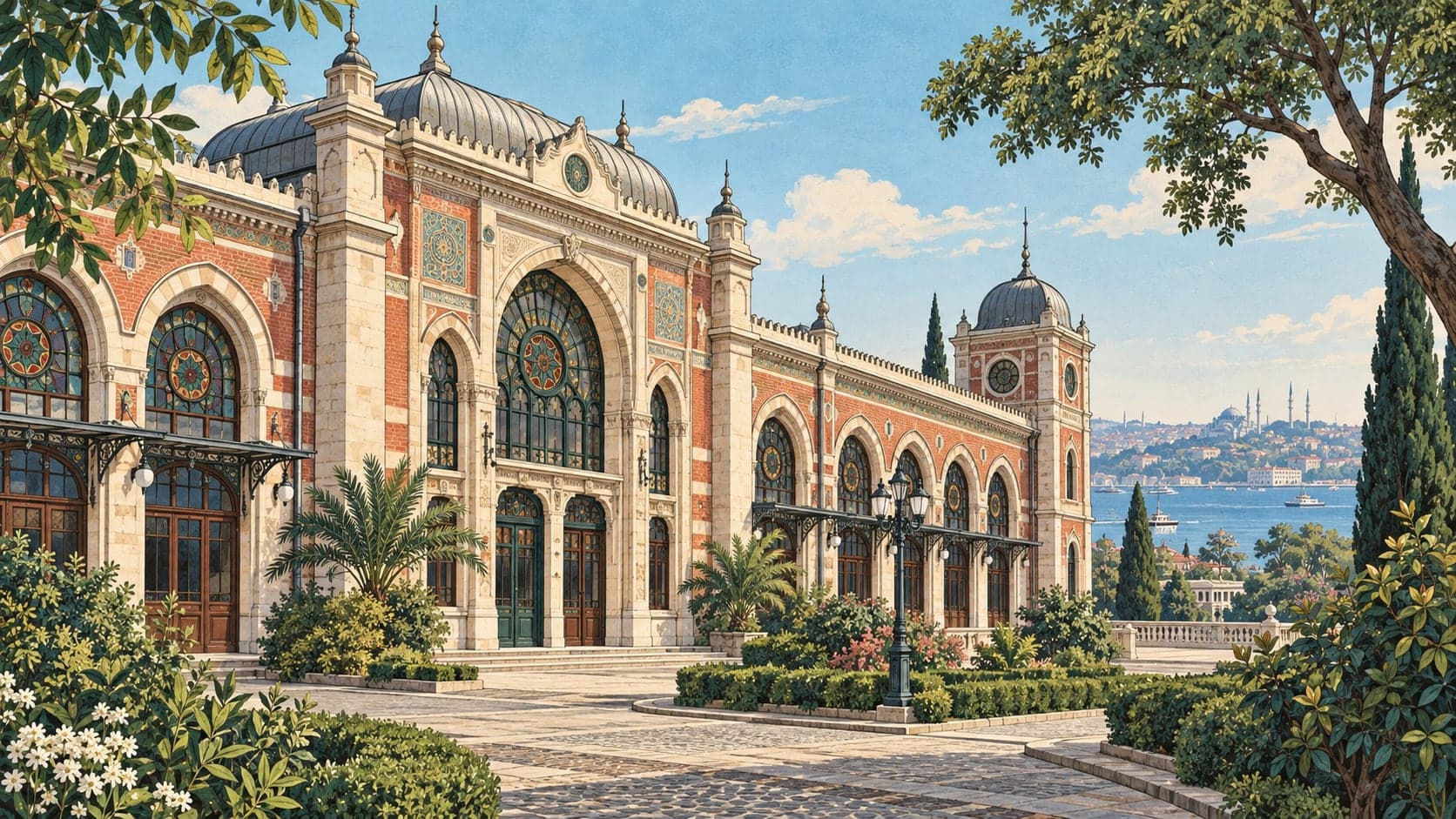 Illustration of Sirkeci Railway Station T.C.D.D. Museum Art Gallery, İstanbul