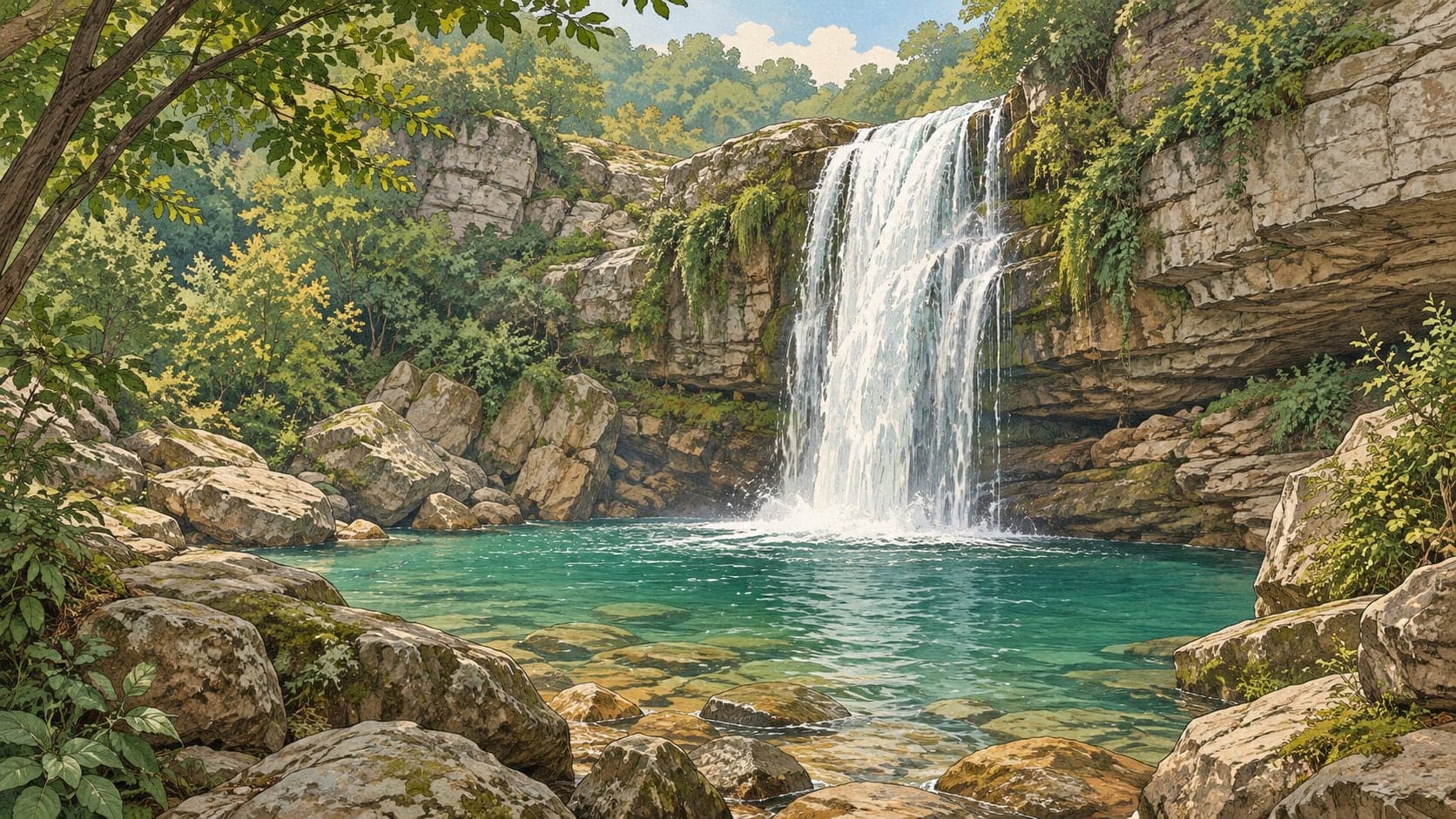 Illustration of Sudüşen Waterfall, Yalova