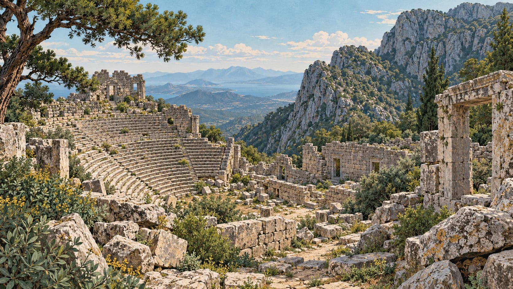 Illustration of Termessos Archaeological Site, Antalya
