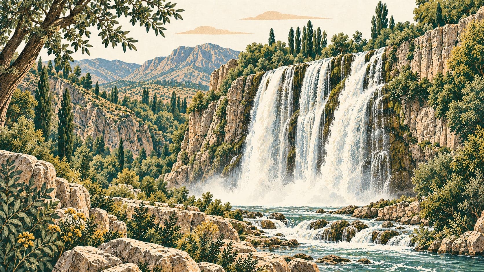 Illustration of Tortum Şelalesi, Erzurum