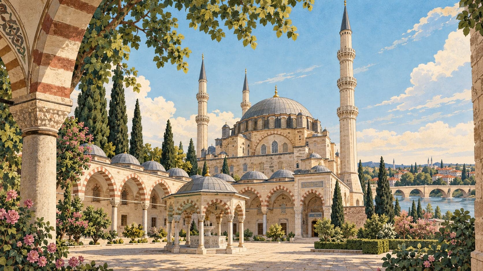 Illustration of Üç Şerefeli Mosque, Edirne